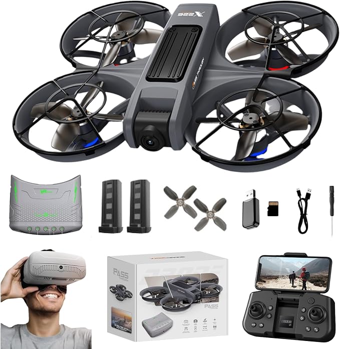 VR FPV Drone with Camera and VR Glasses for Beginners, Brushless Motor, Altitude Hold, Optical Flow Positioning, One Key Takeoff/Landing, APP Control, First-Person View Drones, RC Quadcopter with LED Lights 2 Batteries, Beginners Friendly Drones Cool G...