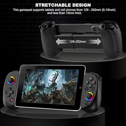 arVin Mobile Gaming Controller for iPad/Tablet[Within 5-10"] Wireless Gamepad for iPhone/Android/PC/Switch/PS4, with RGB Hall Effect Joystick/Turbo/6-Axis Gyro/Vibration/Support Streaming/Cloud Gaming