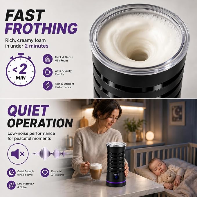 Milk Frother and Steamer, Large Capacity 4-in-1 Electric Milk Frother with Touchscreen, Hot & Cold Foam Maker, Milk Warmer and Hot Chocolate Maker for Latte, Cappuccino, Macchiato,Black
