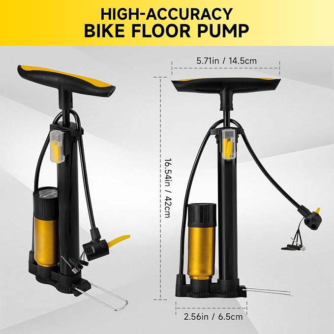 Bike Pump with Gauge,High Pressure,Floor Bicycle Pump Compatible with Presta and Schrader Valve
