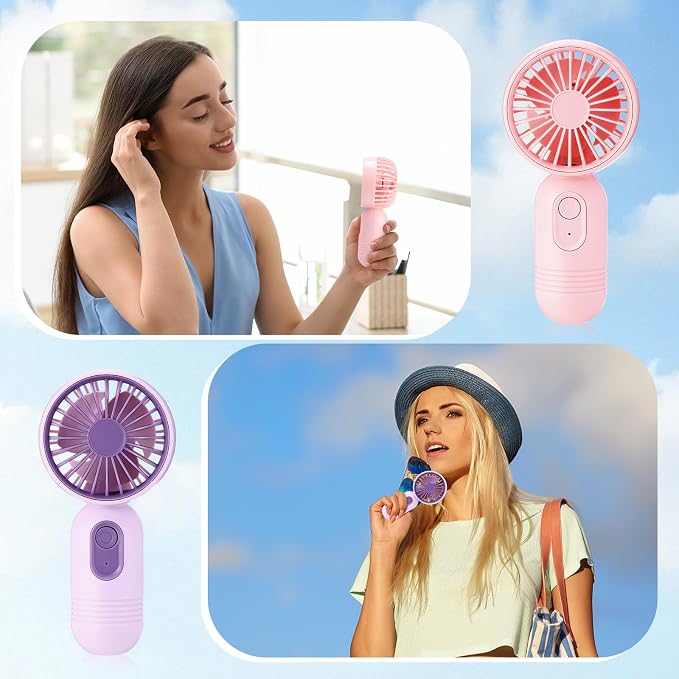 Rossesay 3 Pcs Mini Portable Fan Bulk Cute Handheld Lightweight Small Little Personal Hand Eyelash Fan 3 Speeds USB Rechargeable for Women Men Indoor Outdoor Makeup Travel (Black,Pink,Purple)