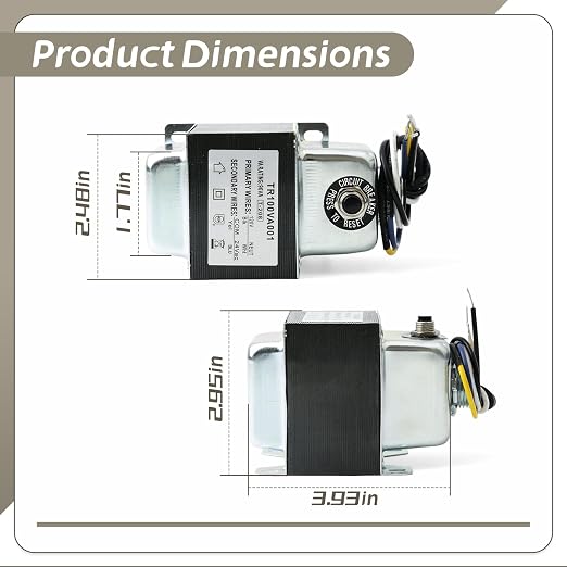 TR100VA001 120V to 24V Step Down Transformer Replacement for HVAC Systems for Industrial Equipment, 100 Va Transformer with Circuit Breaker Foot and Single Threaded Hub Installation