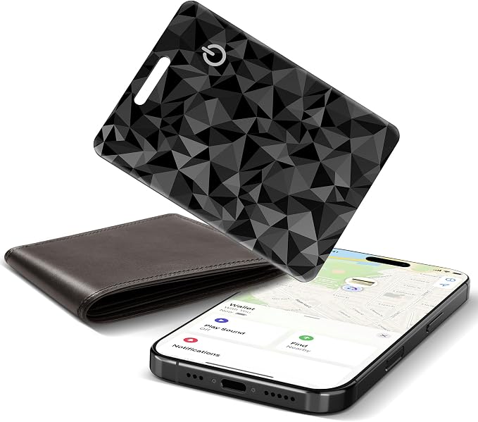 Wallet Tracker Card (iOS Only), Rechargeable Smart Card Wallet Tracker Works for Apple Find My, Thin Bluetooth Tracking Card GPS Tracker, Key Finder for Keys, Bags, Passport, Carbon Fiber