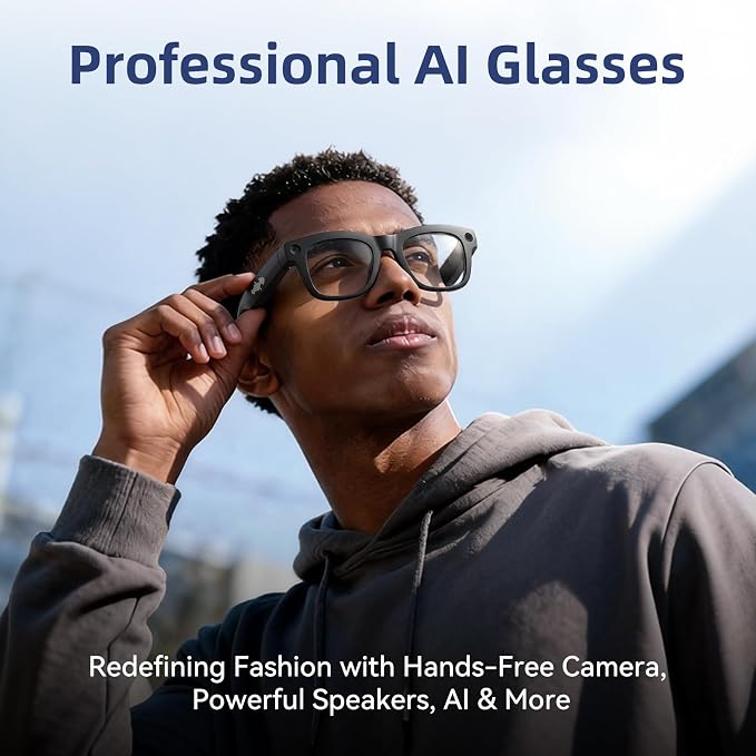 AI Smart Glasses with HD Camera, BT Call, 8MP Anti-Shake Camera Glasses with 1080P Video Recording Dual Mic, Simultaneous Interpretation/GPT Identify Objects, Photochromic Lens