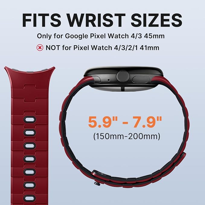 Bandletic Magnetic Silicone Bands Compatible with Google Pixel Watch 4/3 45mm Band for Women and Men, Rugged Soft Sport Strap Replacement Wristband