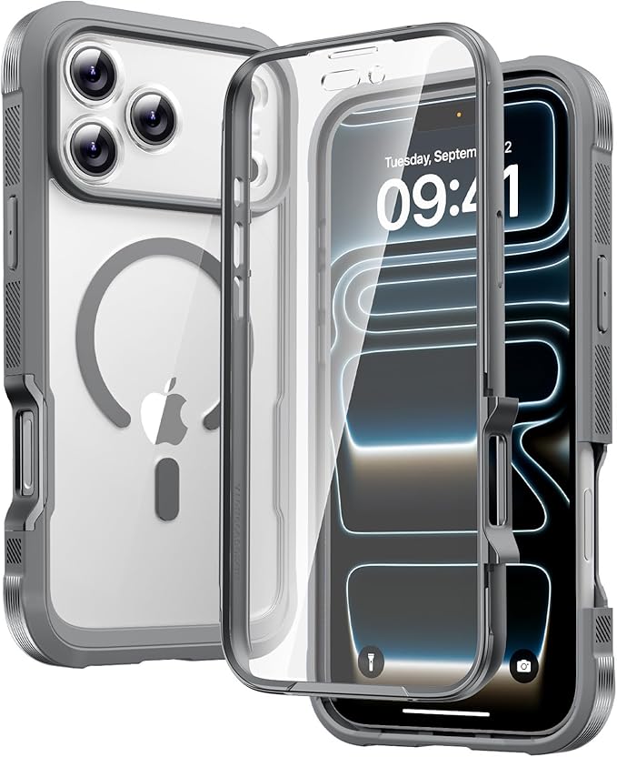 Diaclara Magnetic Designed for iPhone 17 Pro Case Full Body Bumper,[Compatible with MagSafe] Military Drop Proof Cover with Built-in Touch Sensitive Anti-Scratch Screen Protector, Grey Titanium