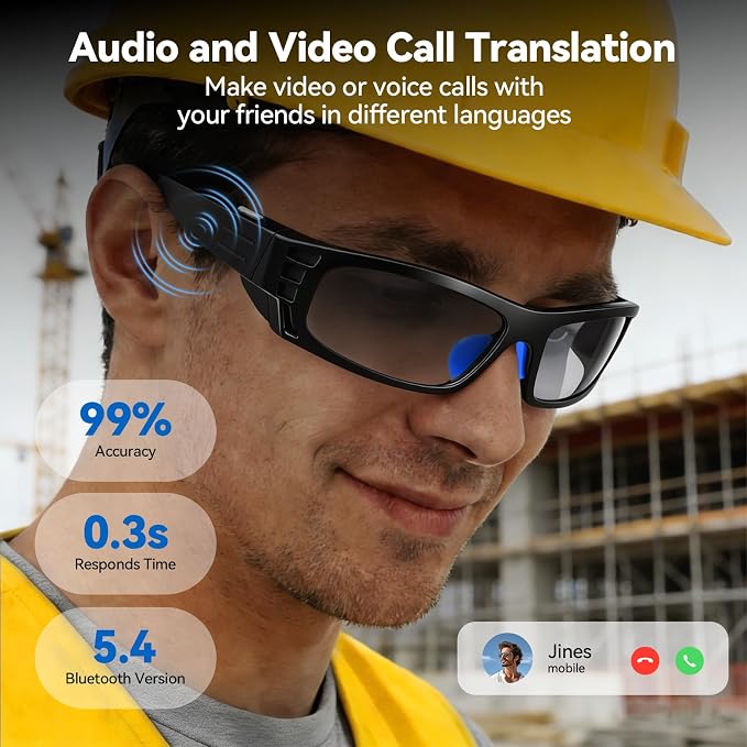 Smart Glasses for Men & Women: Real-Time Translation, Bluetooth Music & Calls, Photochromic Lenses with UV & Blue Light Protection – Perfect for Hiking & Cycling