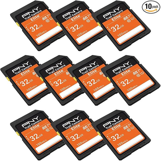 PNY 32GB Elite Class 10 U1 V10 SDHC Trail Camera Flash Memory Read Up to 100MB/s, UHS-I, HD Photo & Video, Outdoor Camera, DSLR Camera, Tactile Use, Wildlife Enthusiasts, 10-Pack (Packaging May Vary)