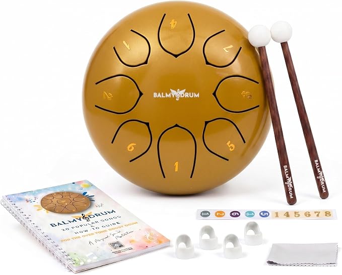 Balmy Drum Steel Tongue Drum 6 inch 8 Notes 440Hz, Handpan Drum with Music Book, Mallets, Carry Bag, Finger Picks, Rain Drum for Outdoor, Meditation Yoga Calming Instruments for Adults Kids (White)