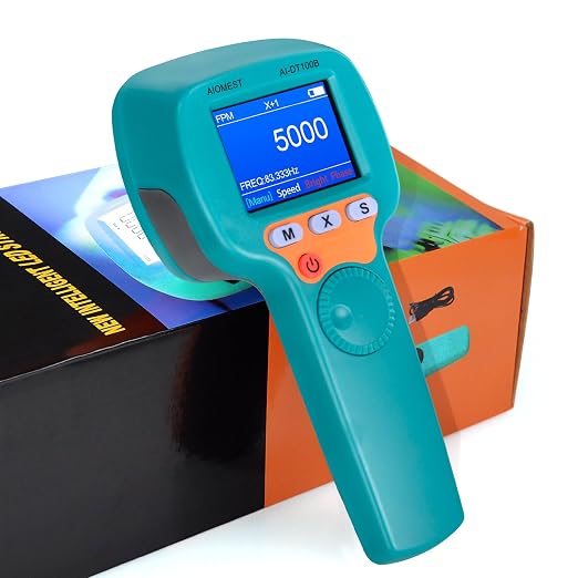 Digital LED Stroboscope High Illuminance 1500LUX Measuring 60~999,999 RPM/Hz,Non-Contact Tachometer Adjustable Strobe Light Timing Speedometer Rechargeable for HVAC Motor Engine Speed Tester | 0.001% High Accuracy, Freeze Motion in Real-Time, Adjustabl...