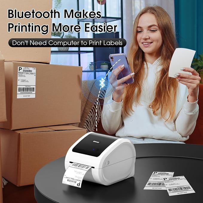 D520BT Bluetooth Shipping Label Printer and 1 Roll Thermal Labels, Wireless Thermal Label Printer for Small Business