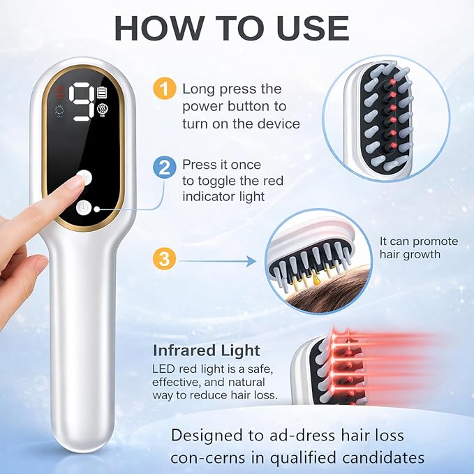 Obiredk ㅤLaser Hair Growth Comb, 650nm Red Light Therapy for Hair Regrowth, FDA Cleared LLLT Scalp Massager for Thinning Hair & Receding Hairline Rechargeable - White