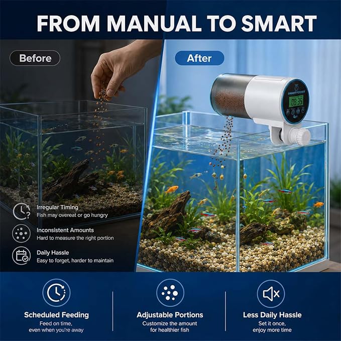 Automatic Fish Feeder, WiFi Camera with app,with Camera and Timer, Automatic Fish Feeder for Aquarium,Vacation Feeder with 230ml Large Capacity and USB Cable for Turtle Betta Koi Tank