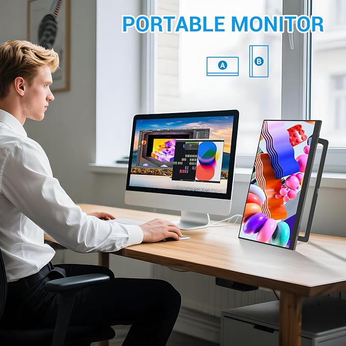Veout Portable Monitor 14 Inch Ultra-Slim IPS FHD USB C HDMI Travel Monitor for Laptop with Kickstand & Speakers, for Laptop PC, Phone, Mac