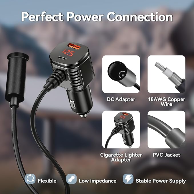 Starlink Mini Car Adapter with Step Up Converter, Carsupro Cigarette Lighter Power Boost Adapter 10-28V to 30V 3.5A Power Cord with USB A, Type-C Ports and Voltmeter for Truck RV Marine