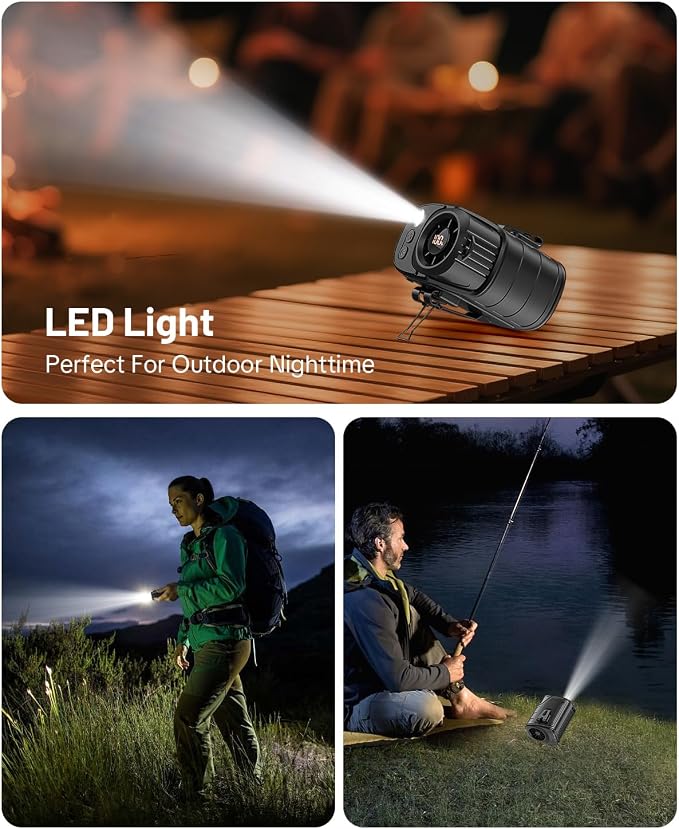 W & O Portable Fan Rechargeable,Personal Waist Clip on fan 4 Speeds & Flashlight Hands-FreeHanging Neck Fan, 20H Cooling For Outdoor Camping Travel (Black)