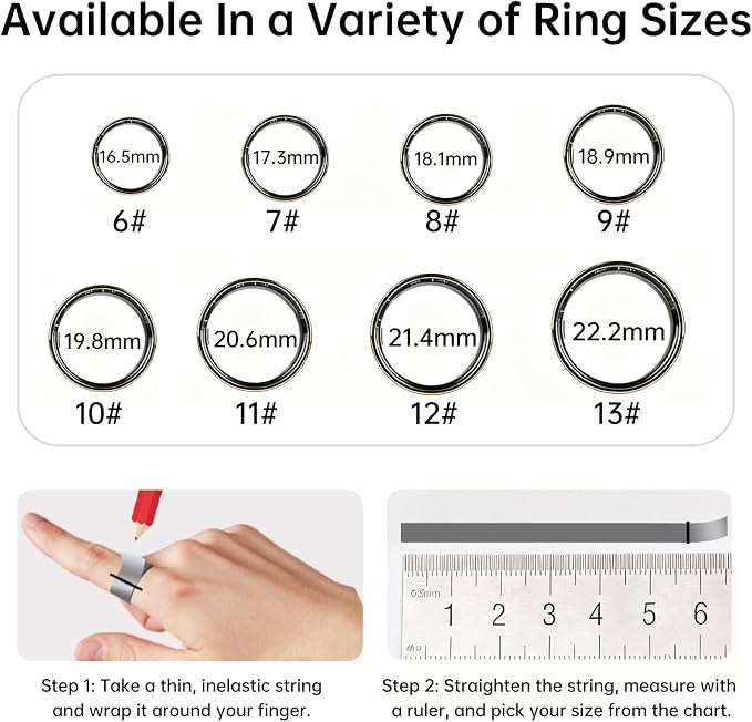 Smart Ring for Women & Men, Fitness Tracker Ring with Heart Rate Monitor, HRV, Sleep Tracking, No Subscription Fee, 10ATM Waterproof Activity Ring for Android & iPhone (Silver, 10#)