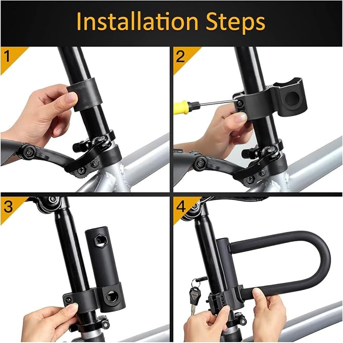 Bike Lock Set with 2 Types of Bicycle Locks, Bike U Lock with 4.9ft Security Steel Cable, Heavy Duty Anti Theft Bicycle U Lock with Mounting Bracket for Road, Mountain, Folding Bike and Scooter