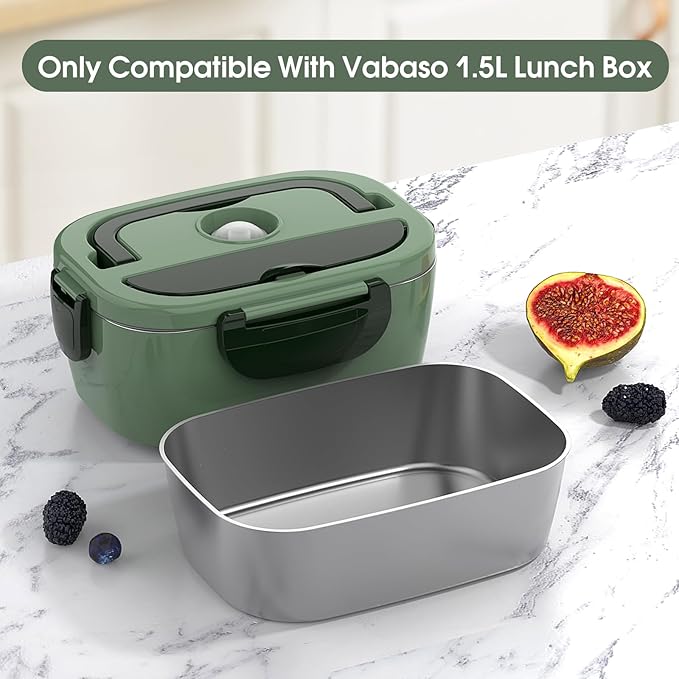 Vabaso Electric Lunch Box 304 Stainless Steel Inner Container, 1.5 Liter Removable Food Container 1.5L Electric Lunch Box