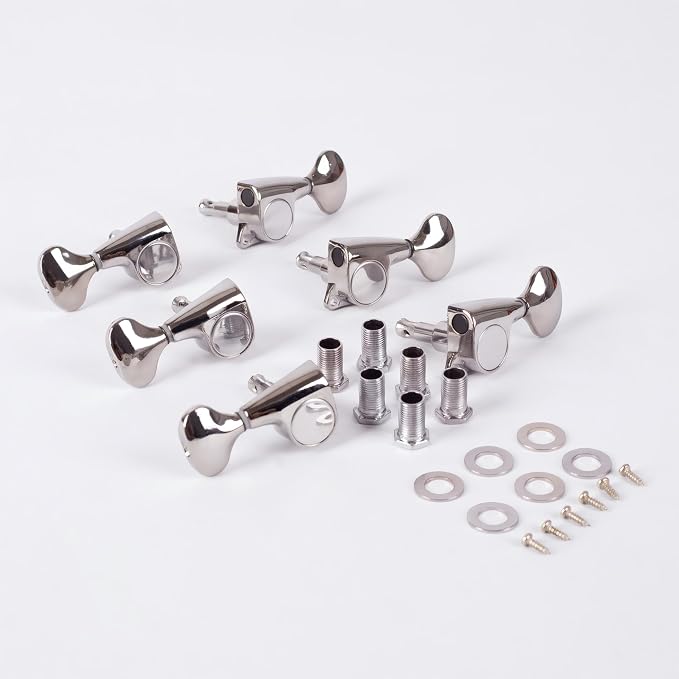 Guitar Tuners, 3L3R Sealed Tuning Pegs, 18:1 Guitar Machine Heads, 6-Pack with Screws Nuts and Washers, Silver-Plated Finish