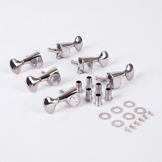 Guitar Tuners, 3L3R Sealed Tuning Pegs, 18:1 Guitar Machine Heads, 6-Pack with Screws Nuts and Washers, Silver-Plated Finish