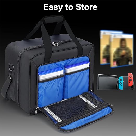 GDNasist Carrying Case Fit for PS5, Travel Thickened Protective Bag Compatible with Playstation 5 Console, Headset, PS5 Controller, Game Discs, and Gaming Accessories, All Black