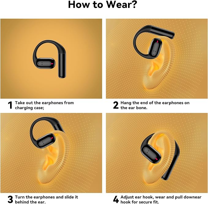 Bone Conduction Headphone Wireless Bluetooth 5.4, 0.8g Sleep Earbuds with HD Mic/Touch Control/Clear Calls, Open Ear Headphones with Earhook for Cycling Yoga Workouts(Black)
