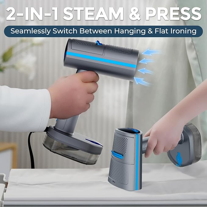 Hausmeister Steamflex Vacuum Steamer for Clothes, 3500Pa Auto-Grip Suction Portable Garment Steamer - 1200W Foldable Travel Steam Iron | 230ml Tank, 20s Fast Heat & Dual-Use Fabric Wrinkle Remover