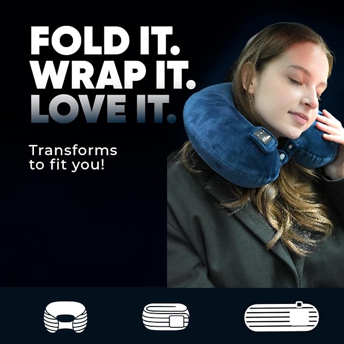 Bluetooth Music U Shaped Neck Pillow Wireless Bluetooth Speaker Memory Foam Suitable Airplane,Bus,Train,Car,Office,and Outdoor Camping The Best Travel Essentials. (Light Blue)