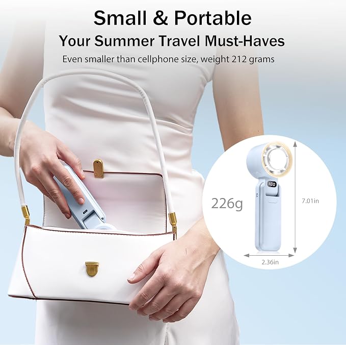 Handheld Portable fan with Turbo Cooling Ice Cooler- Hand Held Fan Rechargeable,100 Speed, 20H Battery Life 3600mAh, Powerful Mini Personal Fan for Travel, Outdoor, Beach, Makeup, Summer Use