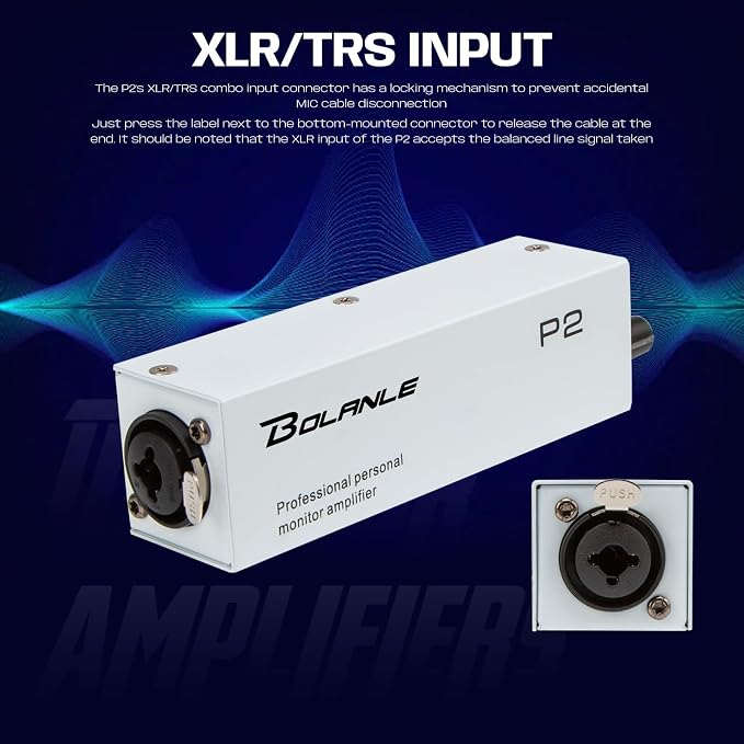 Bolanle P2 USB-C Portable in-Ear Monitor Amplifier, 5V DC/AAA Battery, XLR/TRS Input 3.5mm Output, 7-Color LED, Stereo/Mono Switch for Keyboardists, Drummers, Live Stage