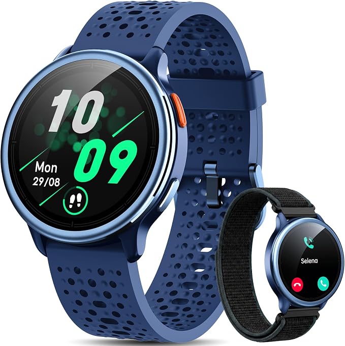 Quican Smart Watch for Women & Men, Compatible with iPhone & Android | Fitness Tracker with Bluetooth Calling, AMOLED Display, Heart Rate & Sleep Tracking, 2 Bands, Perfect Smart Gift