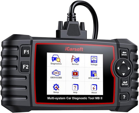 iCarsoft OBD2 Scanner Diagnostic Tool MB II with Oil/ABS Bleeding/SAS Reset, Full OBDII Modes Full Systems Car Code Reader with Battery Test, Live Data, Full ODB2 Scan Tool, Lifetime Free Updates