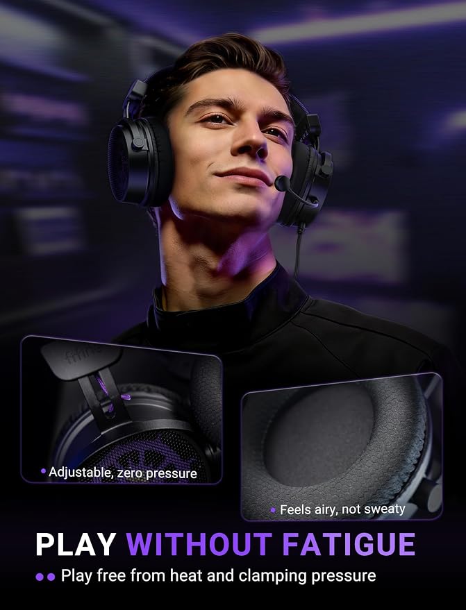 FIFINE Open Back Gaming Headset with 7.1 Surround Sound - Expansive Open Audio - USB/3.5mm Dual Wired Connection - Detachable Mic for PC, PS5, PS4, Laptop, Mac, Xbox, Mobile - Ampligame H18V Lite BP