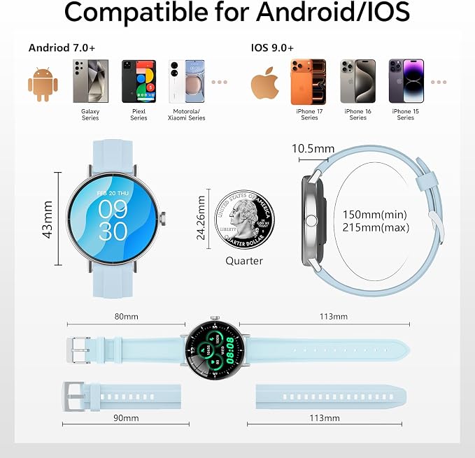 Smart Watches for Men Women,Smartwatch for iPhone/Samsung/Android,(Answer/Make Call),1.57" HD 43mm Fitness Tracker with Heart Rate/SpO2/Sleep Monitor,IP68 Waterproof,110+ Sport Mode,with 2 Bands