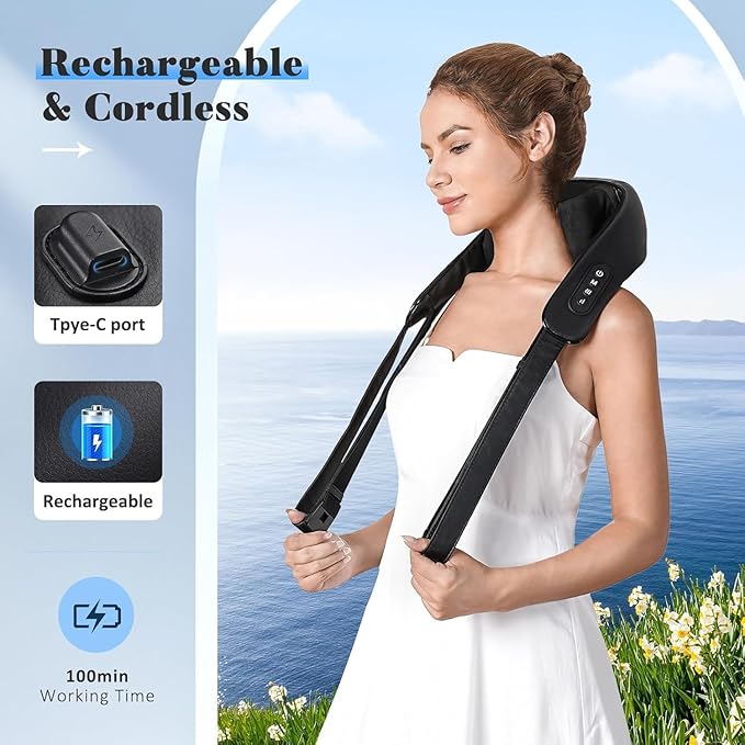 Valentine's Day Gift for Women Men, Neck and Shoulder Massager with Heat, Cordless Back and Neck Massager, 4D Shiatsu Deep Kneading Massagers for Shoulder, Back, Leg Neck Pain Relief, Home Office Use
