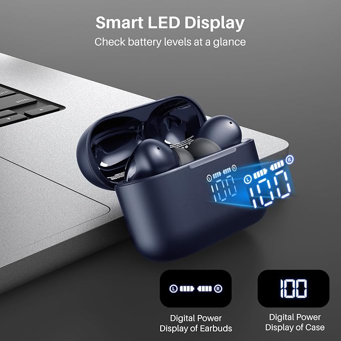 TOZO T20 Wireless Earbuds, Bluetooth 5.3 Headphones with 97H Playtime, IPX8 Waterproof, Dual Mic ENC Call Noise Cancelling, Deep Bass Sound, LED Display, Wireless Charging Case