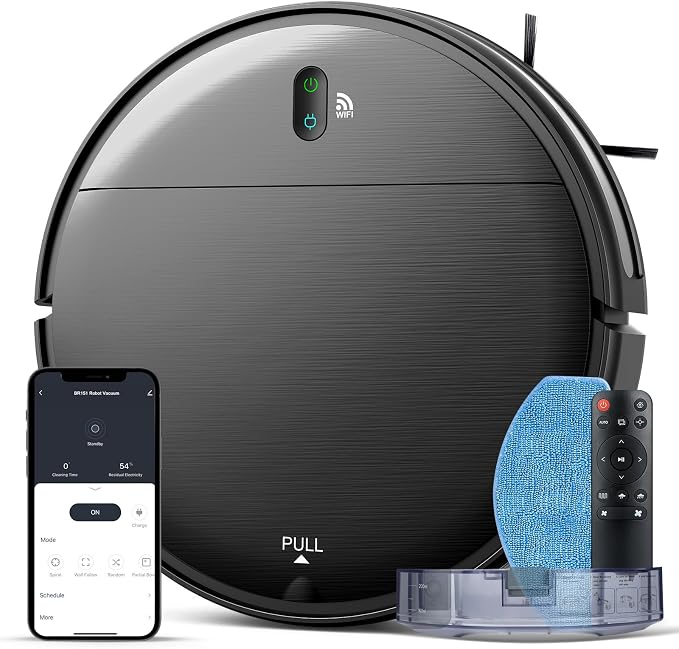 Robot Vacuum and Mop Combo, 2-in-1 Robotic Vacuum Cleaner with Strong Suction, Self-Charging, APP/Alexa/Remote Control, Ideal for Hard Floor, Pet Hair, Carpet, Long Runtime, Slim Design Gray