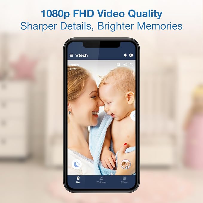 VTech Smart WiFi Baby Monitor, 2 Cameras – See Both Rooms at Home or from Anywhere, Free App, 1080p Split Screen, 5" HD Screen, Pan-Tilt-Zoom, Night Vision | VM901-2