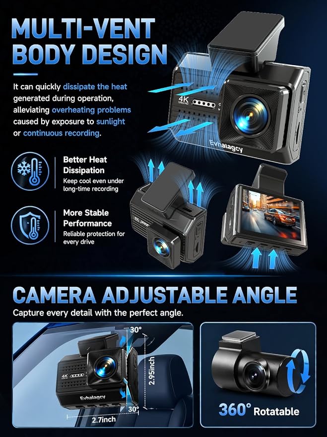 4K+1080P Dash Cam Front and Rear, Osmo Dashcam pro with STARVIS Night Vision, Multi-Vent Dash Camera for Cars, Built-in GPS, G-Sensor & Loop Recording, 5.8GHz WiFi, with 64GB Card, 24H Parking Mode