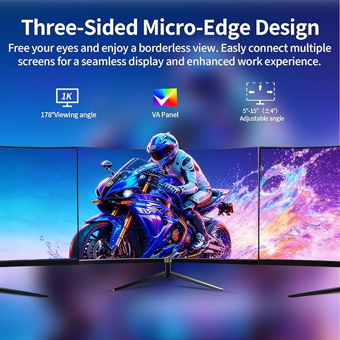 ZZA 27 Inch Curved Gaming Monitor 144Hz-1080P FHD Computer Monitor,VESA Mount,HDMI/VGA Ports,Tilt Adjustable-Black