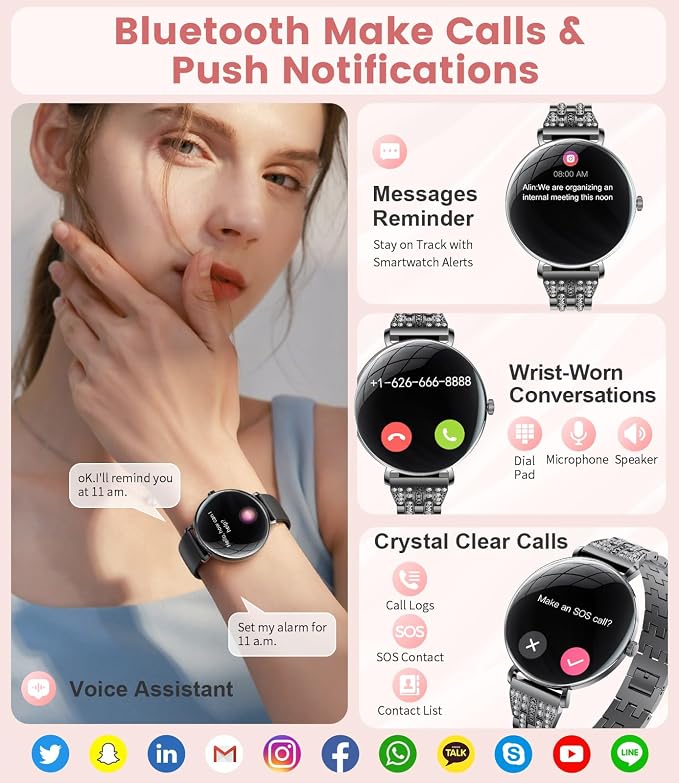 LIGE Ultra-Thin Smart Watch for Women(Answer/Make Calls),1.43" Fitness Tracker Watch with Heart Rate,Clories Tracker 100+ Sports Modes,Always-on Display Women Smartwatch for Android iOS(Black-FV17-H)