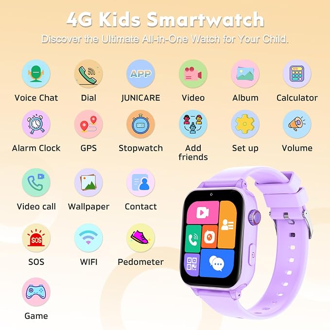 4G Kids Smart Watch for Boys Girls with GPS Tracker, Kid Smartwatch Phone Call SOS Video Call for Kids Birthday Gift Ages 4-12