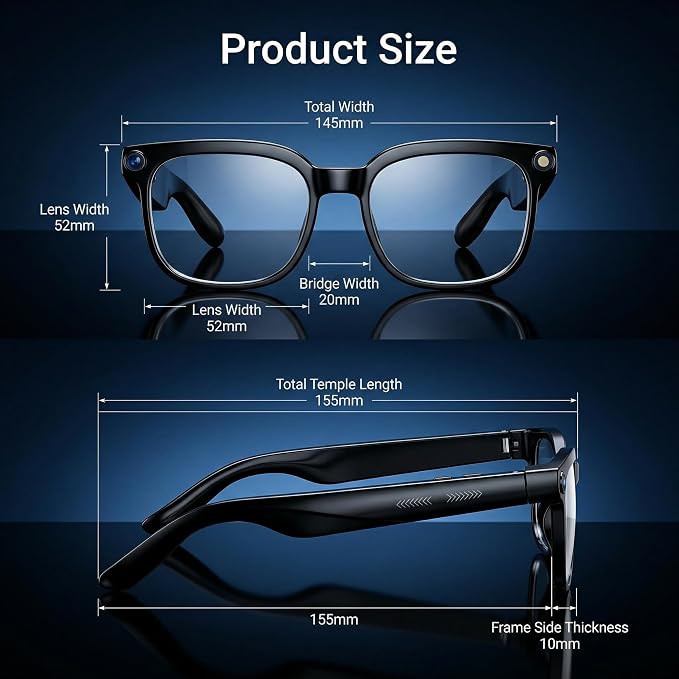 AI Smart Glasses with Camer, Bluetooth Glasses with 4K HD Video & 164+ Language Real-Time Translation Built-in ChatGPT, 8-Hour Battery IP67 Waterproof for Men and Women Outdoor Activities