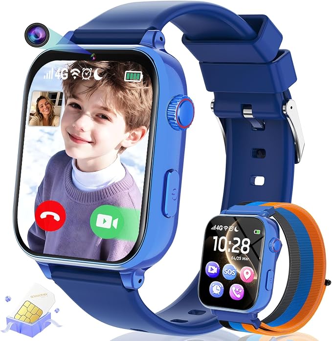 Kids Smart Watch for Boys Girls, 4G Smartwatch Phone for Children with GPS, Call, SOS, Video/Voice Chat, Parental App, Alarm, HD Touchscreen Watches for Kid Gifts Ages 4-12, Bright Blue