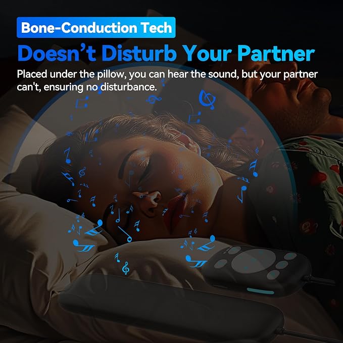 Pillow Speaker with Remote for Sleeping - Bone Conduction Speaker with 36 Built-in White Noise, Silent Bluetooth Speakers Under Pillow, Portable Sleep Bar (Without TF Card, Black)