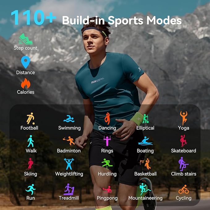 uaue GPS Smart Watch for Men, Fitness Tracker with 110+ Sports Modes, Fitness Watch with 2.06" AMOLED Touchscreen, Heart Rate/Sleep Monitor, IP68 Waterproof, Notifications for Android iOS