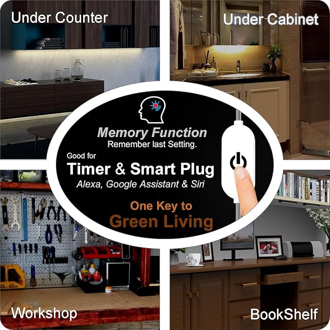 EBD Under Cabinet Lighting Plug in 9 Pcs 12 Inch, Dimmable No Messy Wires Built-in Adjustable Cable LED Light Bar, T-Connector Counter Lights for Smart Plug Kitchen Home Office 6500K 4050Lm 4 Cables