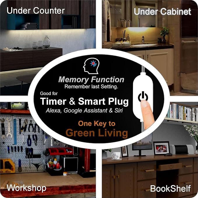 EBD Under Cabinet Lights Plug in or Hardwired, 12 Pcs 12 Inch No Messy Wires Built-in Adjustable Cable LED Light, T-Connector Counter Lighting for Smart Plug Kitchen Home Office 3000K 5400Lm 5 Cables