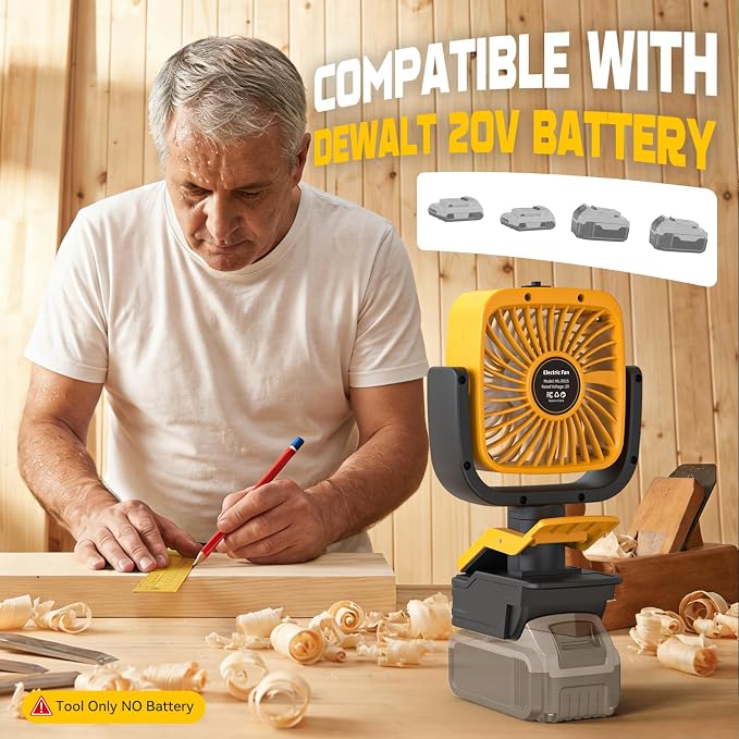 Ecarke 4" Clip Fan Compatible with Dewalt 20V Battery (Tool Only) 3-Speed Cordless Clip-On Fan with 360° Rotation Low Noise Portable Desk/Bed Fan for Camping Jobsite Tent Fishing